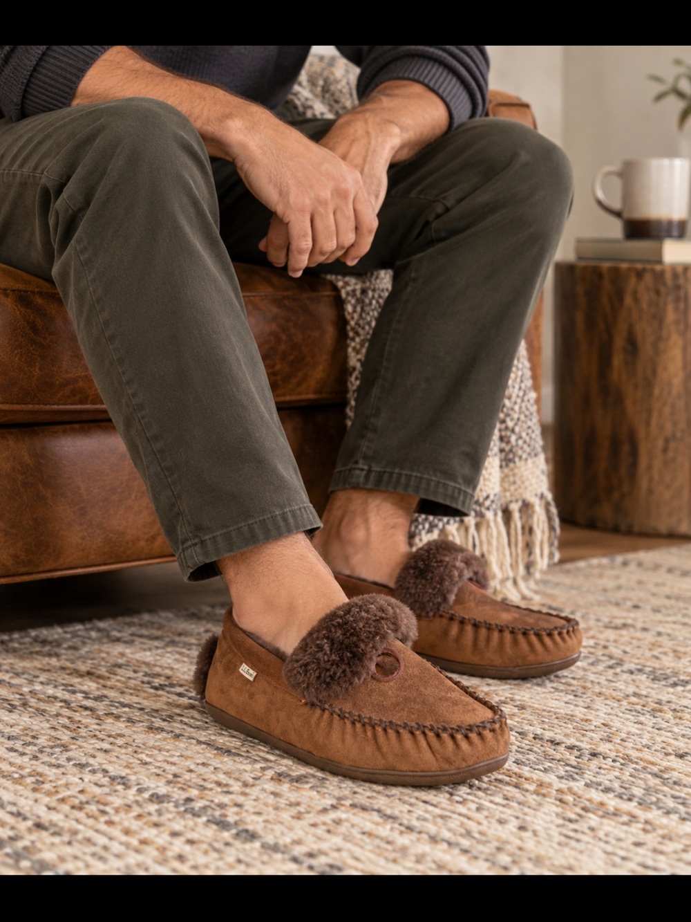 L.L. Bean Men's Wicked Good Brown Suede Moccasin Slippers